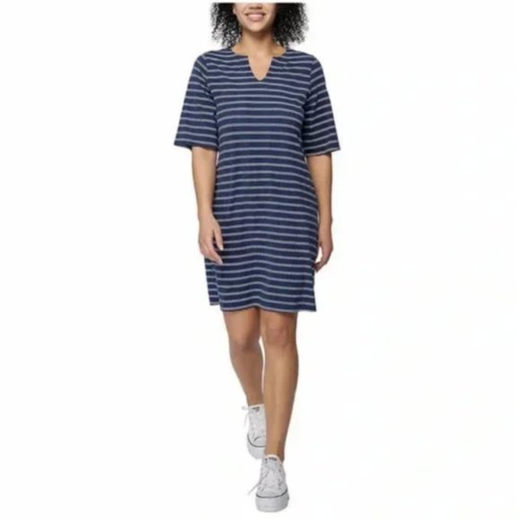 NEW Womens Pocket Dress Small Blue Striped UV Sun Protection - Picture 4 of 16